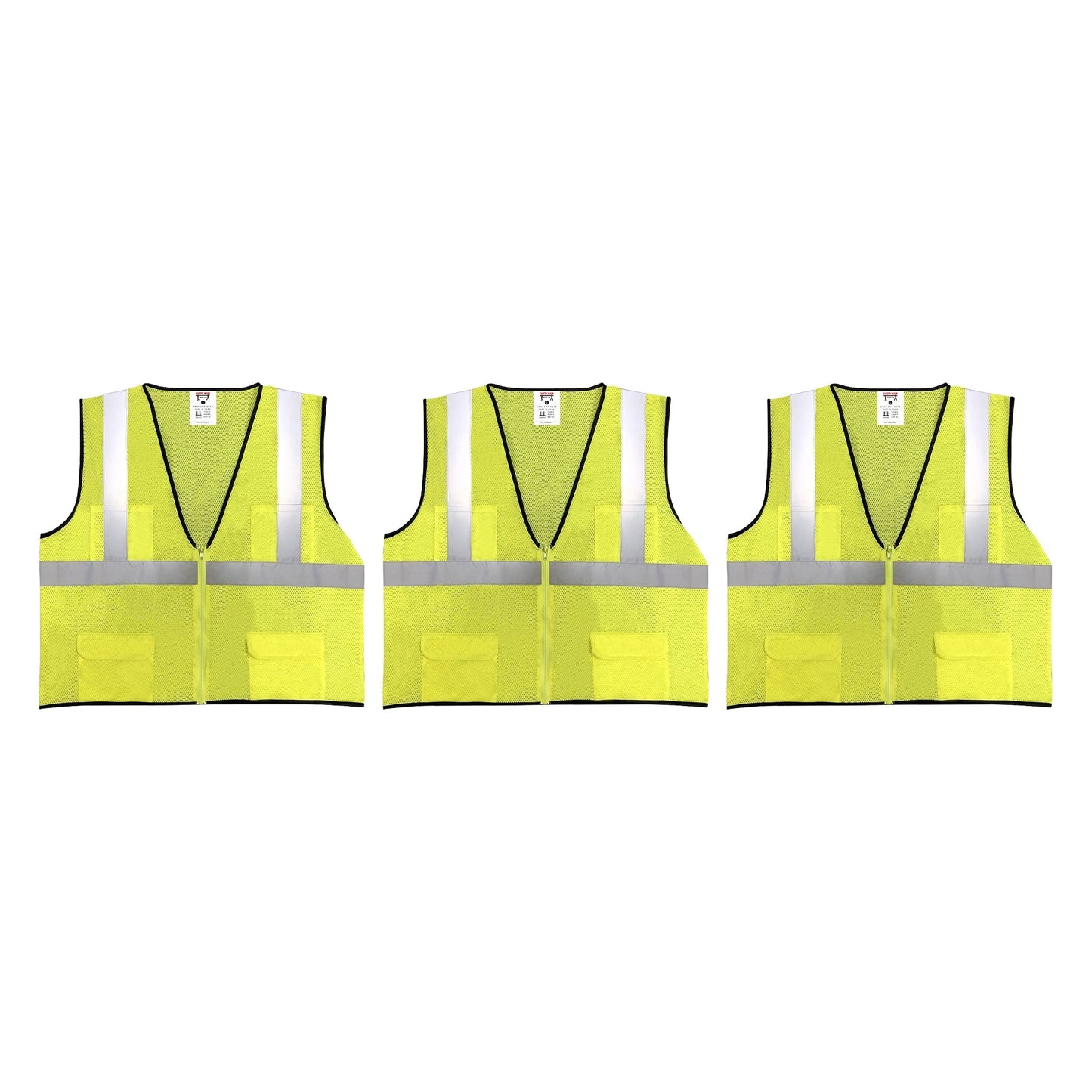 Safety Main 05EAMYZ Economy Vest, Class 2, All Mesh, Hi-Vis Yellow, Pack of 3