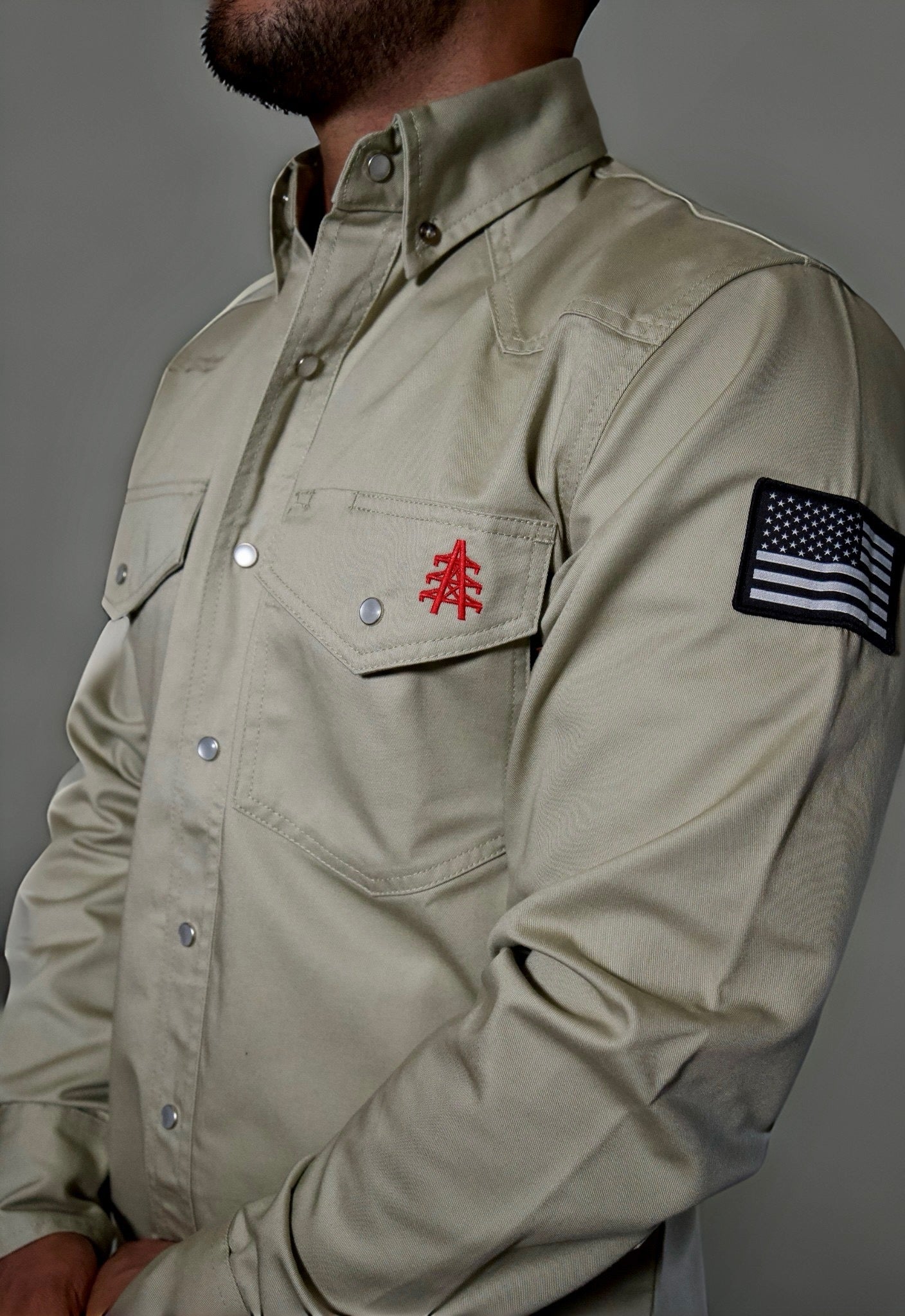 FR Western Style Pearl Snap - Khaki