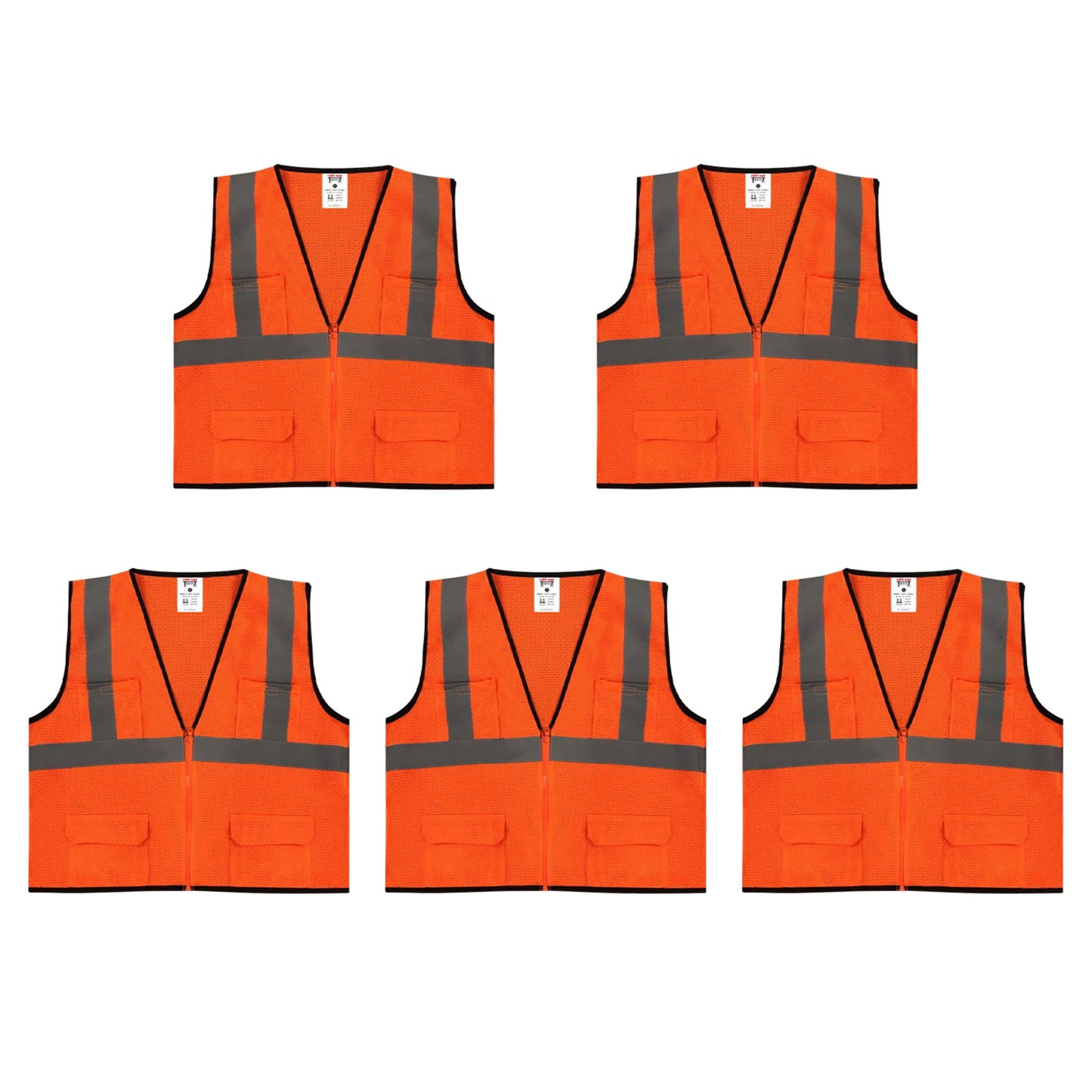 Safety Main 05EAMO Economy Vest, Class 2, All Mesh, Hi-Vis Orange, Pack of 5