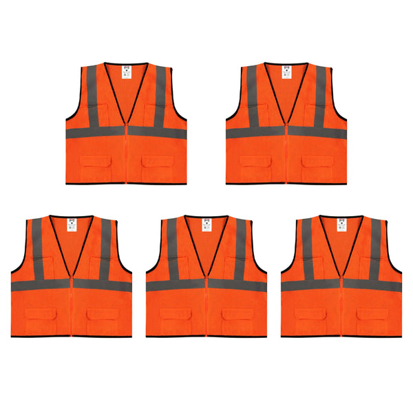 Safety Main 05EAMO Economy Vest, Class 2, All Mesh, Hi-Vis Orange, Pack of 5