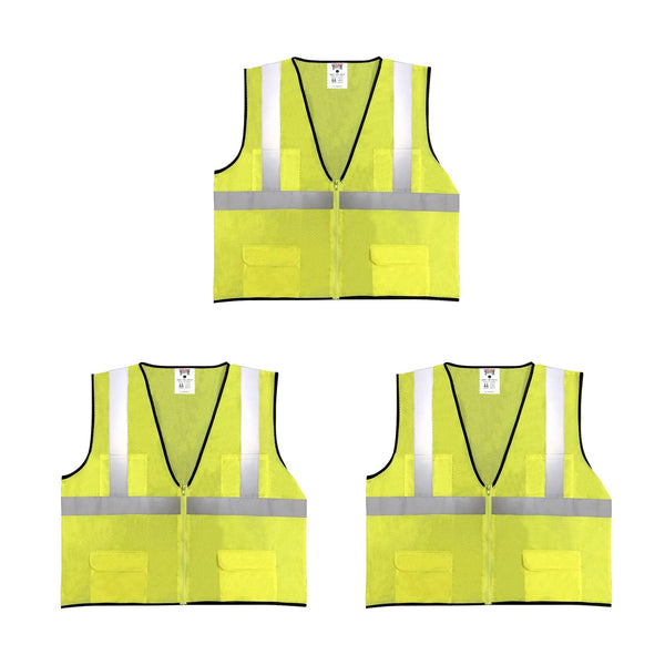 Safety Main 05EAMYZ Economy Vest, Class 2, All Mesh, Hi-Vis Yellow, Pack of 3