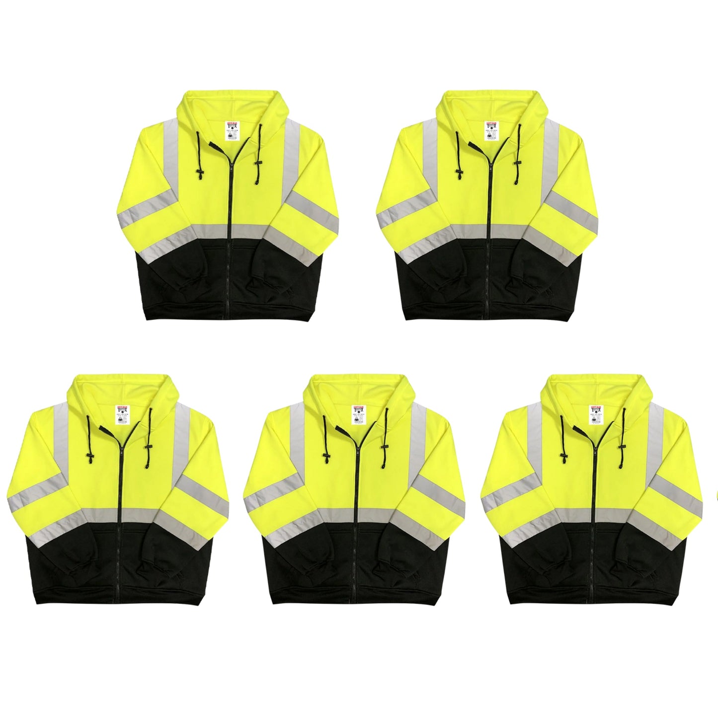 Safety Main 05LWJYB Lightweight Jacket, Class 3, Hi-Vis Yellow with Black Bottom, Pack of 5