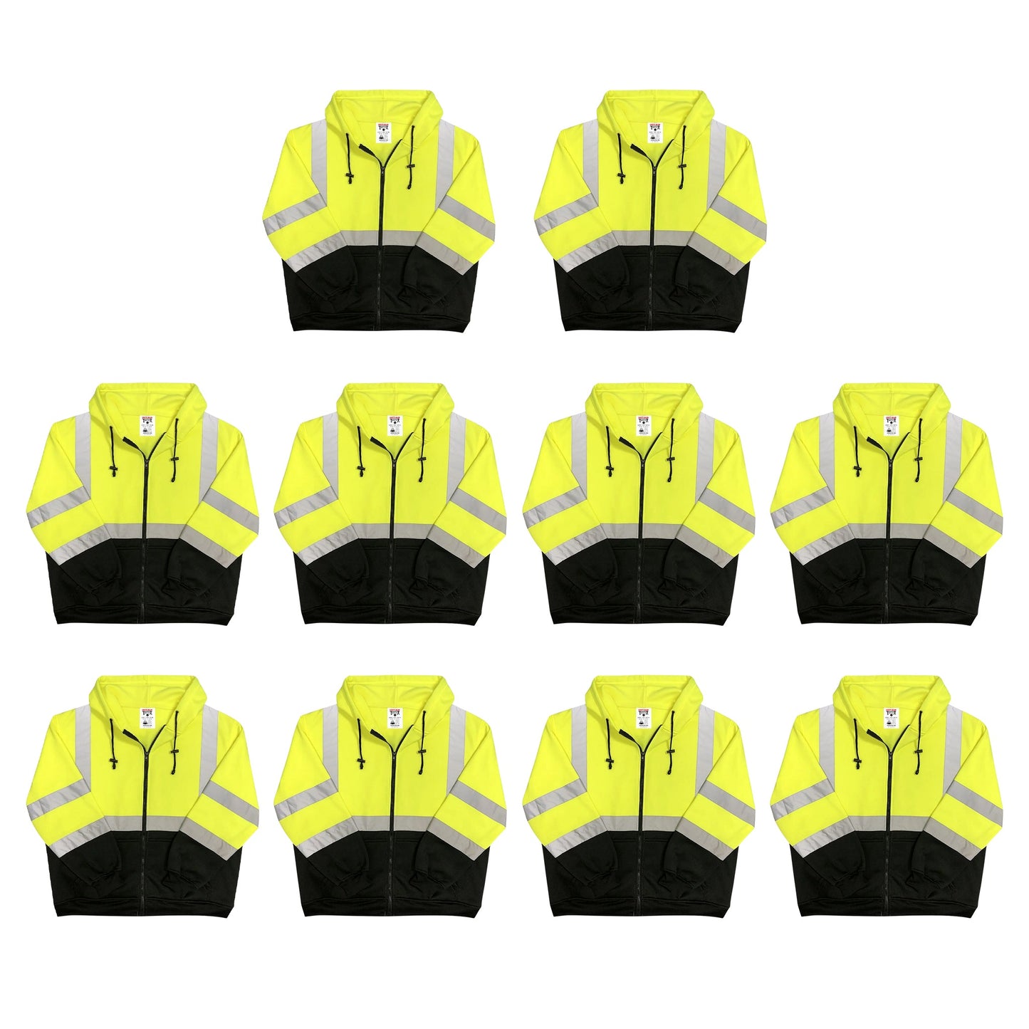 Safety Main 05LWJYB Lightweight Jacket, Class 3, Hi-Vis Yellow with Black Bottom, Pack of 10