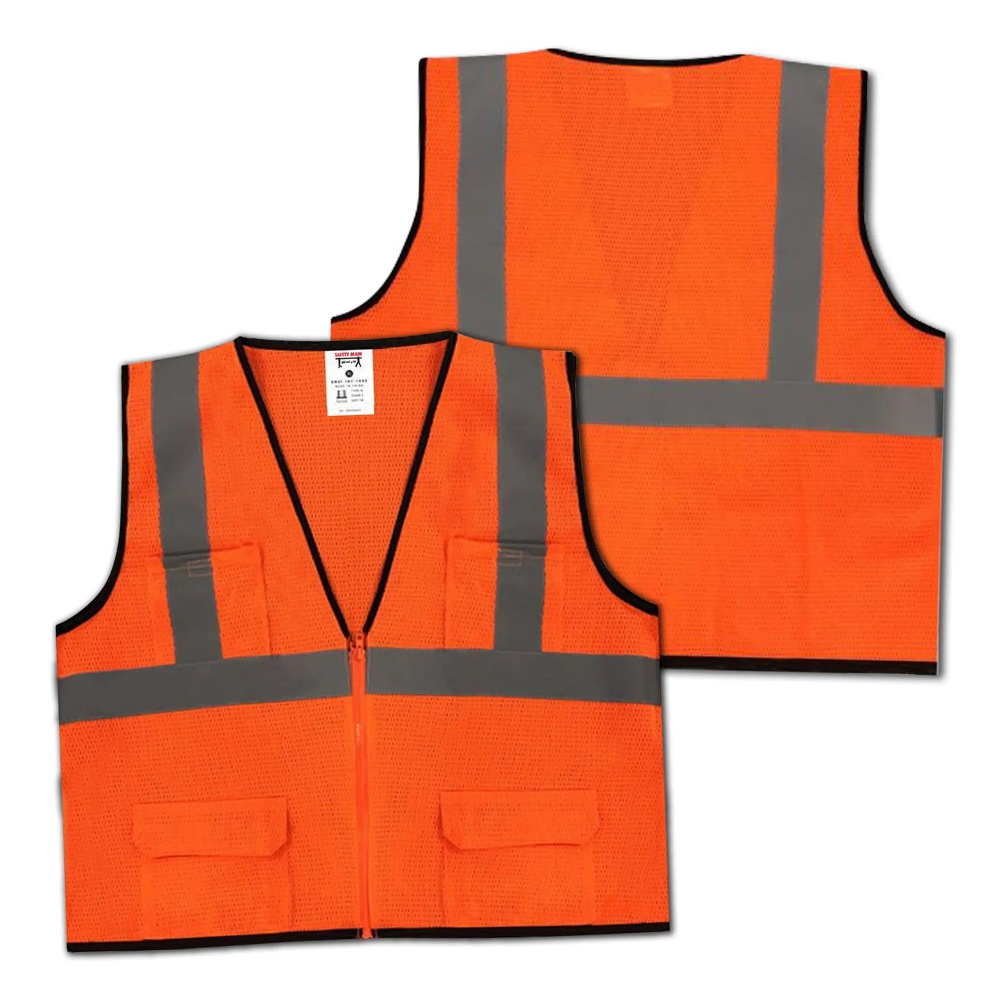 Safety Main 05EAMO Economy Vest, Class 2, All Mesh, Hi-Vis Orange, Pack of 3