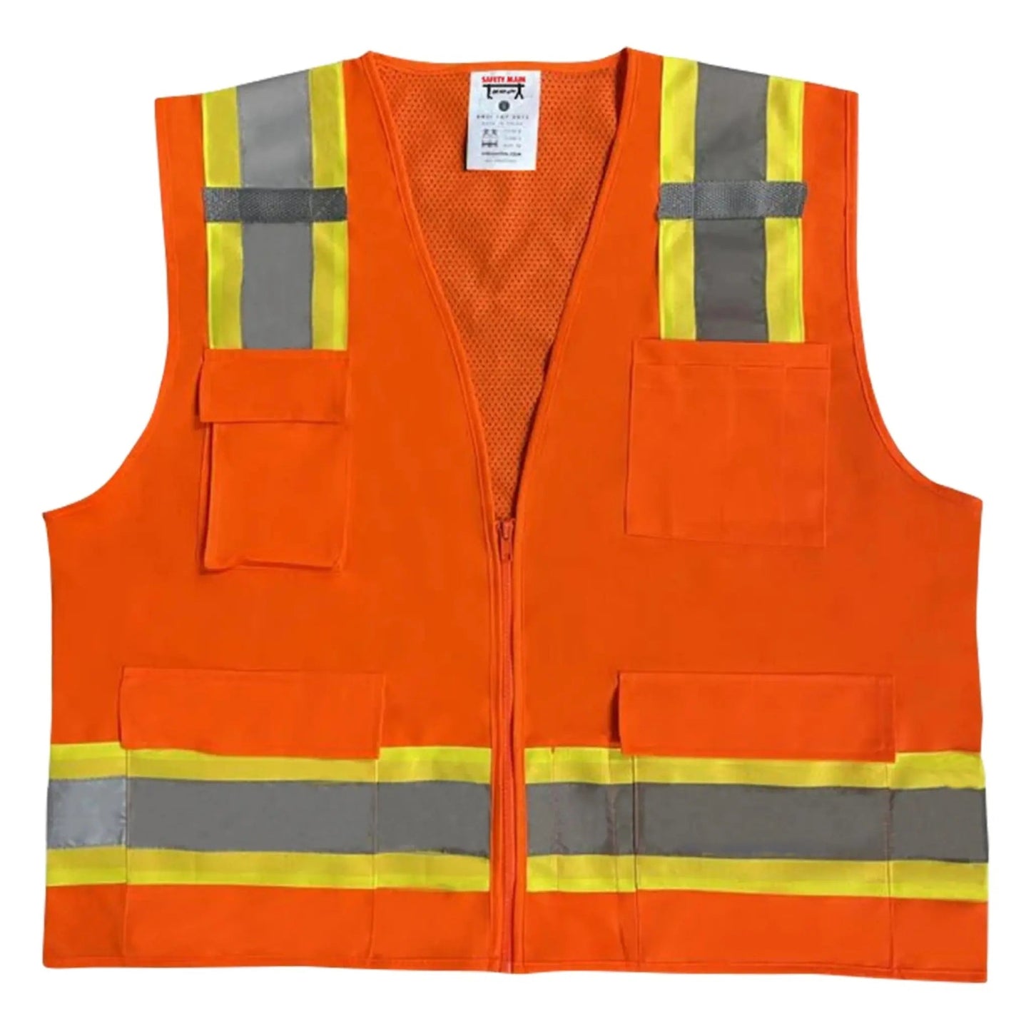 Safety Main 05TTSOZ Surveyor Vest, Class 2, Solid Front, Mesh Back, Hi-Vis Orange, Pack of 5